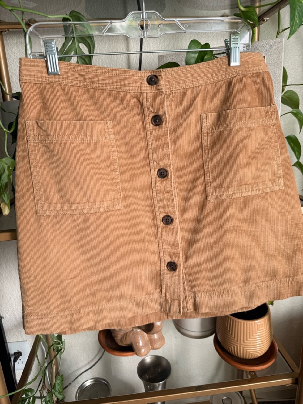 GAP Button-Front Corduroy Mini Skirt in Camel